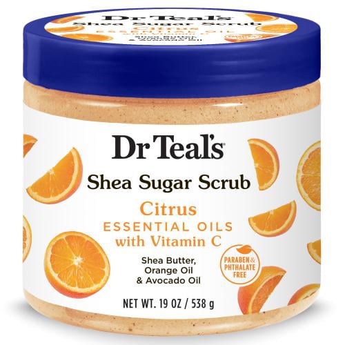 Dr Teal's Shea Sugar Scrub Citrus Essential Oils with Vitamin C on a white background