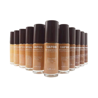 Row of Baron BrownSkin foundation bottles on a white background