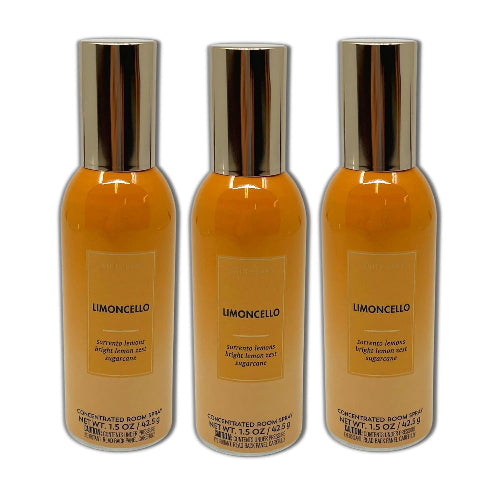 Three bottles of Limoncello concentrated room spray on a white background