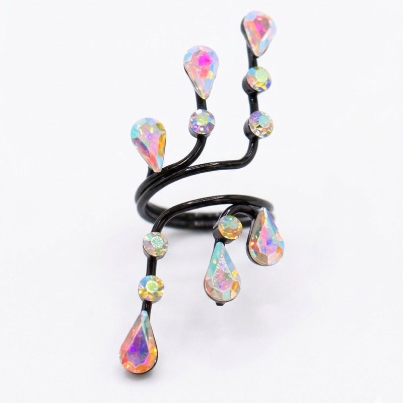 Aurora Vine Adjustable Statement Cocktail Ring – Crystal Stainless Steel | SFLTrends