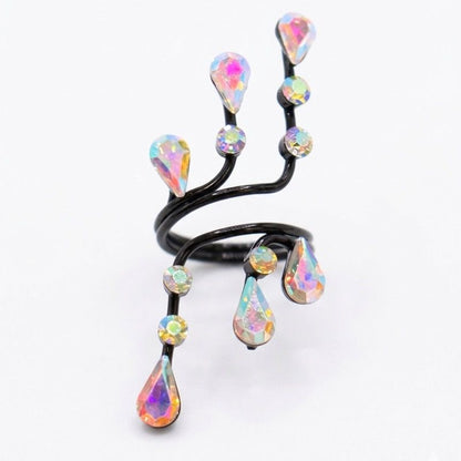 Aurora Vine Adjustable Statement Cocktail Ring – Crystal Stainless Steel | SFLTrends