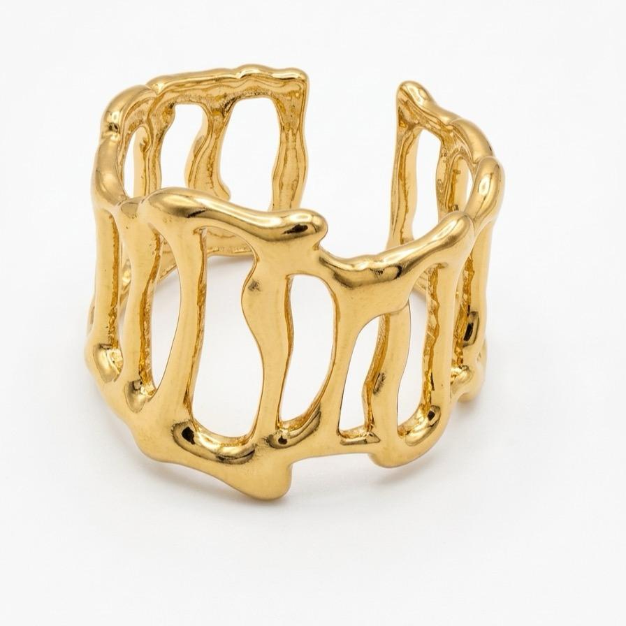 Sanaa Melt Adjustable Ring - Gold Tone Stainless Steel | SFLTrends