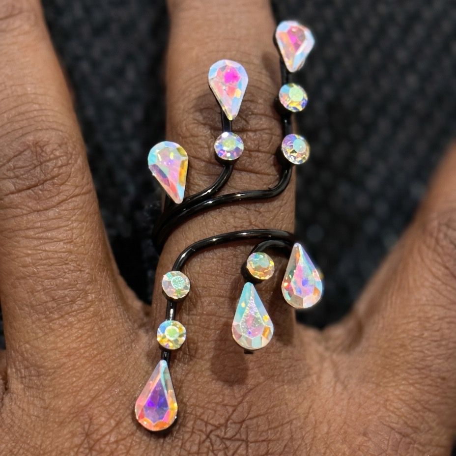Aurora Vine Adjustable Statement Cocktail Ring – Crystal Stainless Steel | SFLTrends
